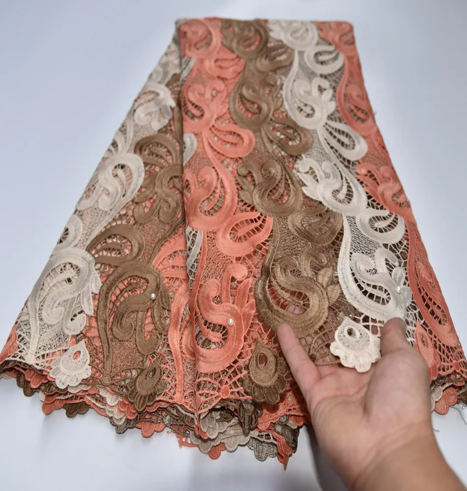 Фабричная цена гипюровое кружево с бусинами Африканское нигерийское