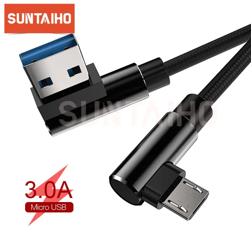 Кабель Micro USB 3A для быстрой зарядки шнур с углом 90 градусов нейлоновый плетеный