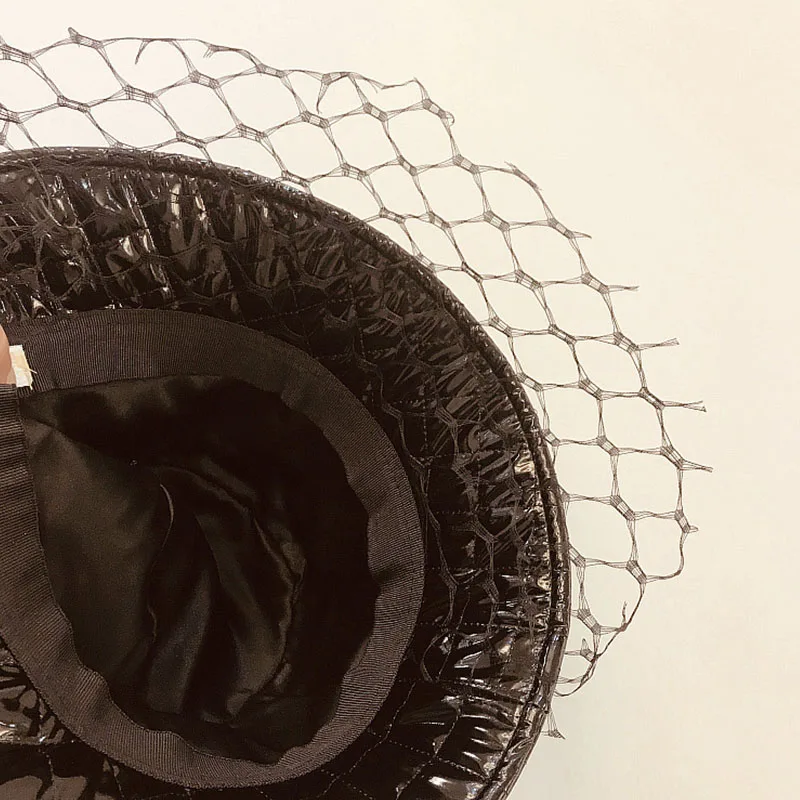 

New Fashion Fancy Veil Women Super Warm Hat Classical Black White Leather Thick Waterproof Winter Hats Ladies Bucket Cloche Hat