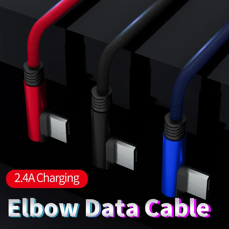 

FOR USB Type C Data Cables 90 Degrees Elbow Wire 2.4A Fast Charging USB 2.0 Data Transmission Male to Male Cord 0.35m 1m 1.5m