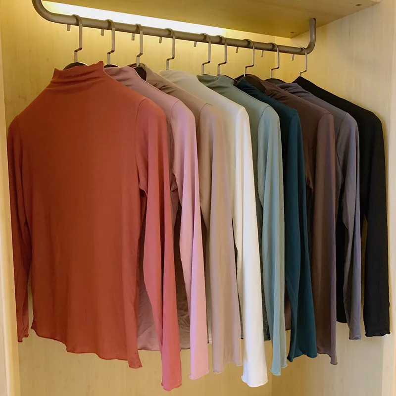 

Футболка женская Базовая Повседневная однотонная, водолазка с длинным рукавом, универсальная теплая Базовая рубашка, Осень-зима 2020