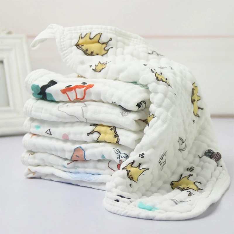 

J60B Baby Square Towel Infants Feeding Bibs Saliva Towel 6 Layer Cotton Gauze Cartoon Printed Cute Wash Face Cloth
