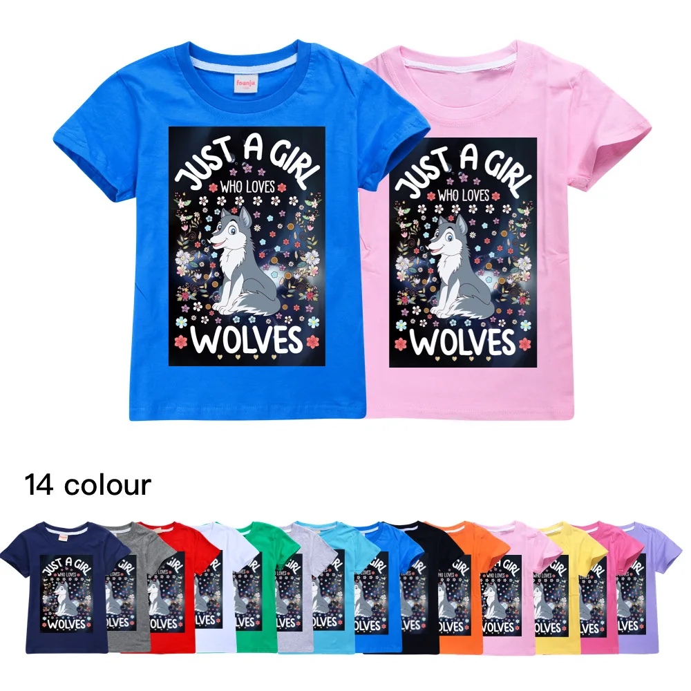 

Just A Girl Who Loves Wolves Kids T Shirt for Boys Girls Cartoon Clothes Baby Tee 2-16Y T-Shirt Children Tops Fashion Clothes