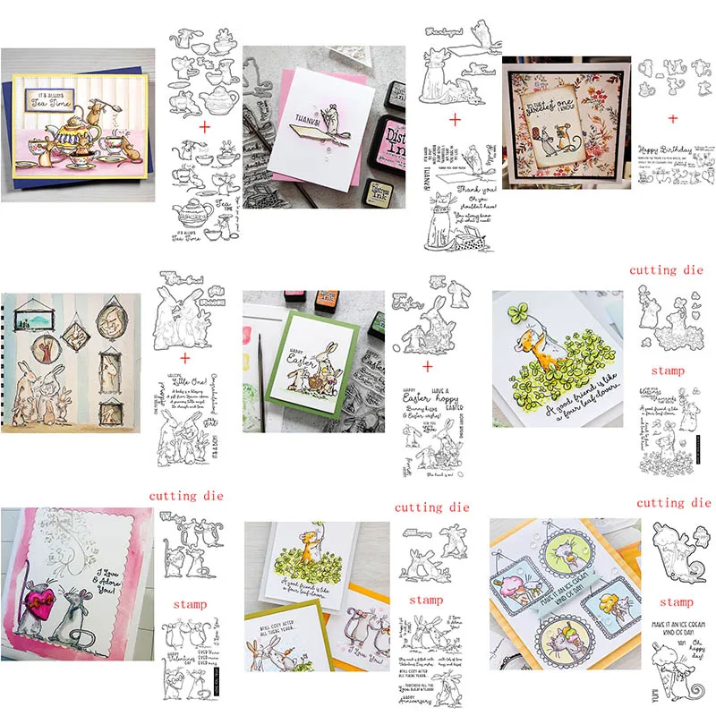 

Мышь чайное время счастливого дня рождения вырезанные штампы и координационный штамп для скрапбукинга крафт тиснение трафарет вырезание к...