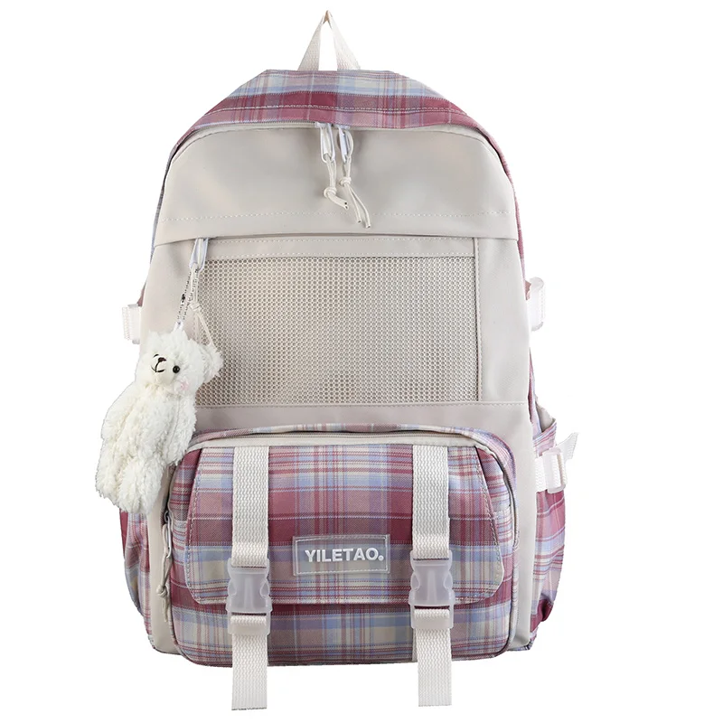 

Cute Plaid Backpack Women New Kawaii Large Capacity School Bags for Teenage Girls Korean Ins Panelled Travel Backpacks Ladies