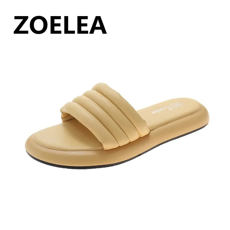 

2021 New Slippers Women Summer Flip Flops Indoor House Couples Home Bathroom Non-Slip Soft Tide To Wear PU Slippers Flat Shoes