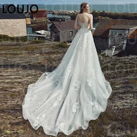 luojo bohemian wedding dresses soaghetti straps lace appliques beach country bride dress mariage gowns court train
