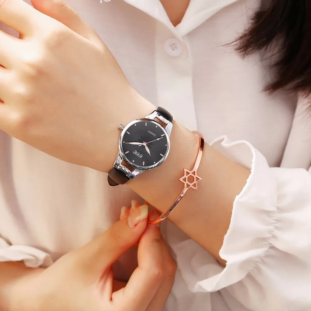 Горячие модные женские кожаные часы с цветами повседневные роскошные аналоговые