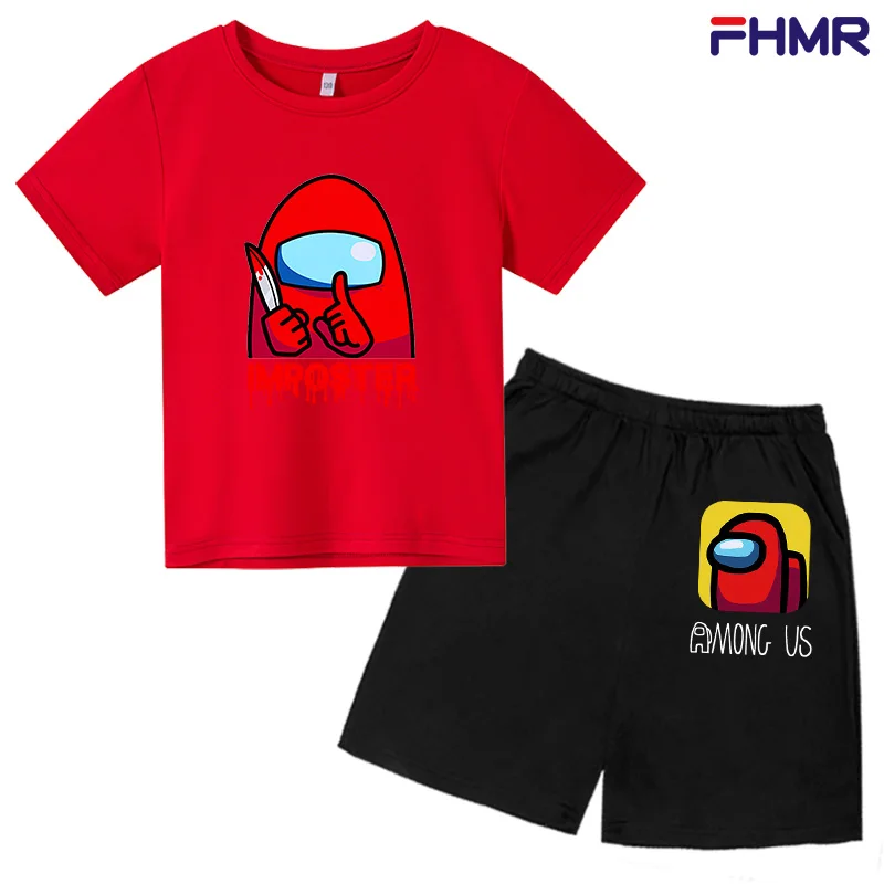 

Funny game among us t-shirt for boys Summer Cool black T-shirt Children's Clothing girls Short Sleeve tops And fashion shorts