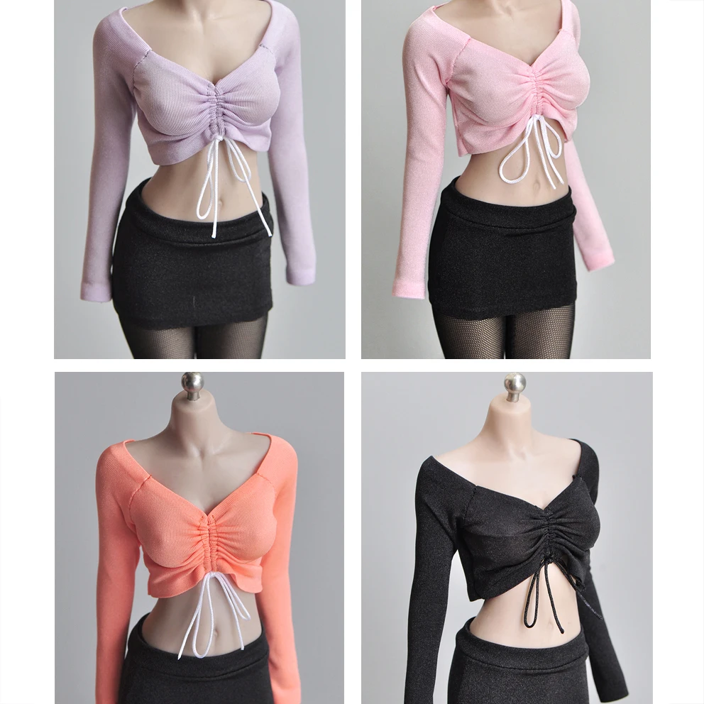 

1/6 female model accessories clothes elastic tight drawstring bottoming T-shirt sexy 12-inch woman dolls are available in stock