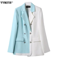 s 3xl large size womens color matching small suit 2022 new autumn double breasted ladies fashion professional office jacket