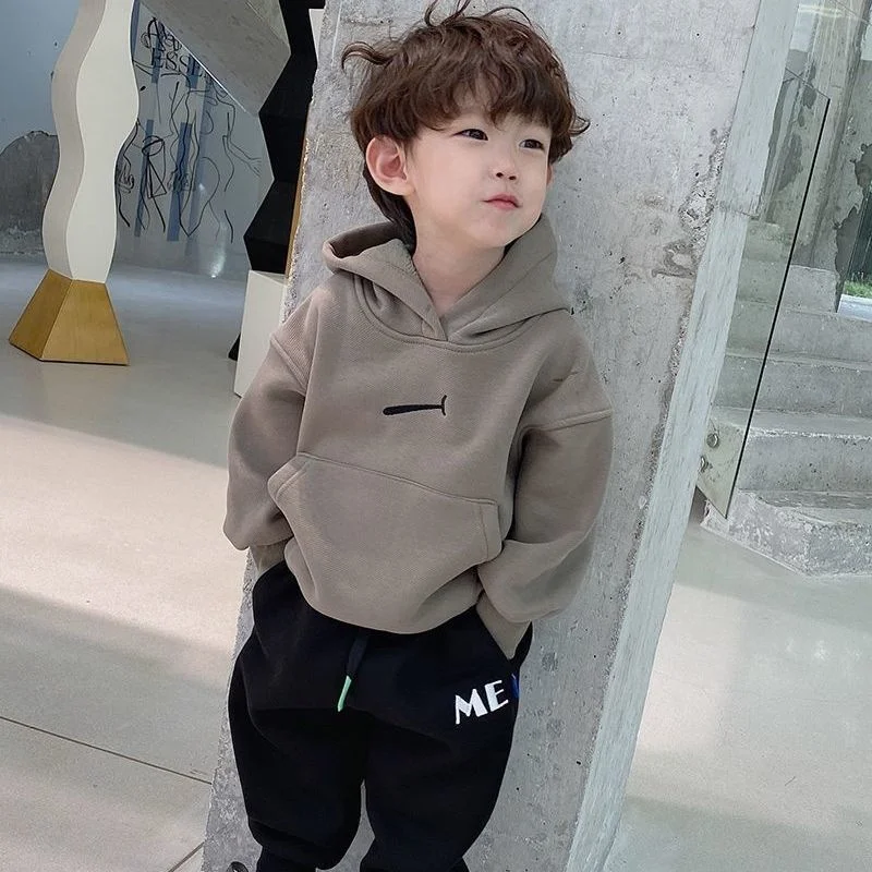 

2 to 8 Year New 2022 Autumn Spring Child Boy Korean Solid Casual Coats Jacket Kids Hooded Sweatshirt Outfits Outwear Gray Khaki
