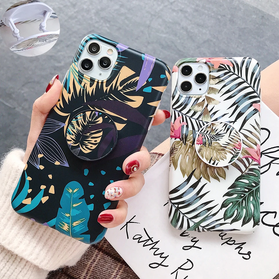 LOVECOM Винтажный чехол для телефона с банановым листом и держателем iPhone 12 Mini 11 Pro Max XR