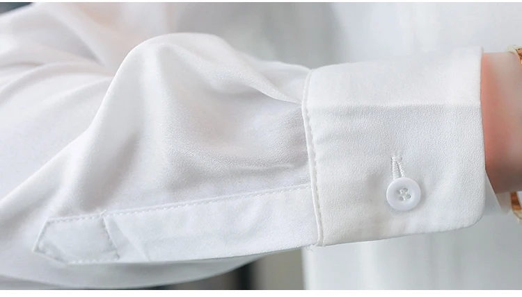 Новая Осенняя модная женская блузка с длинным шифоновая v образным вырезом белая