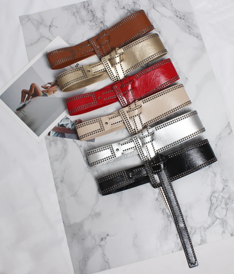 Женский широкий пояс-корсет GetSpring черный пояс из искусственной кожи с заклепками