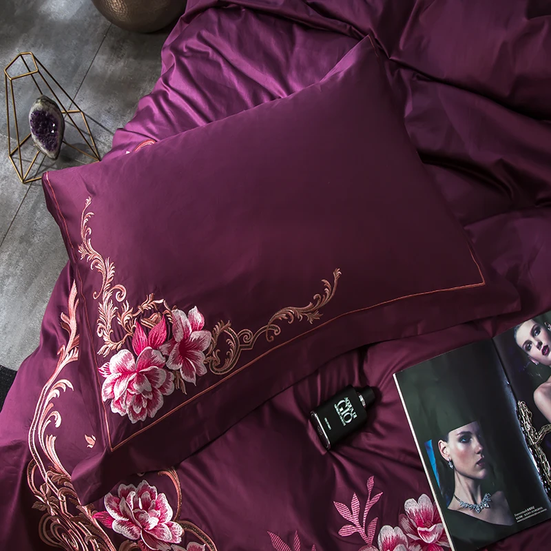 Фиолетовый розовый синий 4 шт Египетский хлопок роскошный комплект постельного