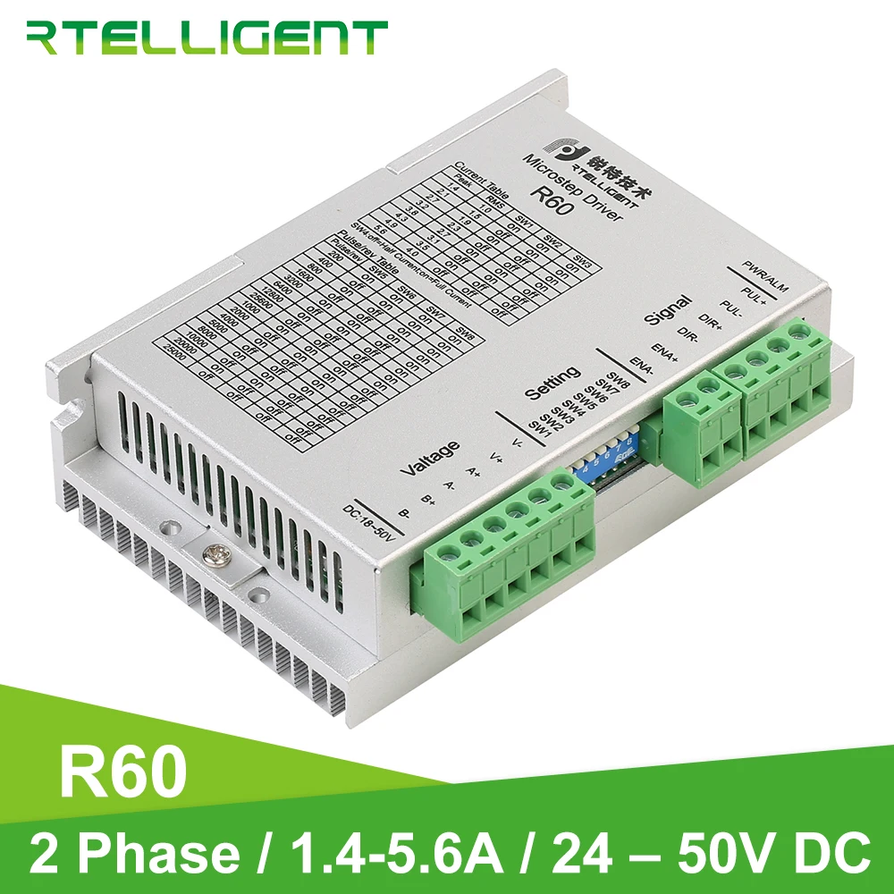 Rtelligent NEMA 23 24 R60 машина шаговый двигатель драйвер контроллер 32 сегментов 24-50VDC для NEMA 23 24 шаговый двигатель ЧПУ комплект