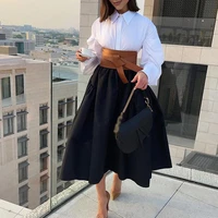 2021 autumn casual solid two piece sets elegant commute office ladies white shirts and loose skirts suits women fashion outfits