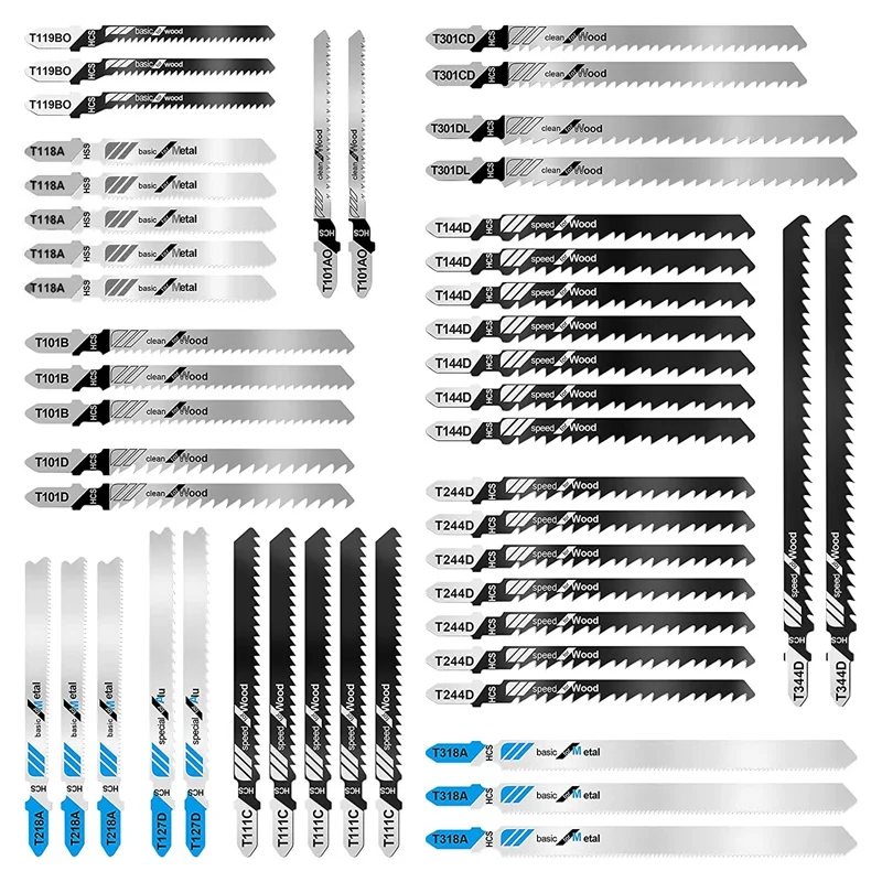 

NEW-Saw Blade Set 48 Pieces,T-Handle Jig Saw Blades, Multi-Purpose HCS/HSS Saw Blades, Used for Cutting Wood, Plastic, Metal