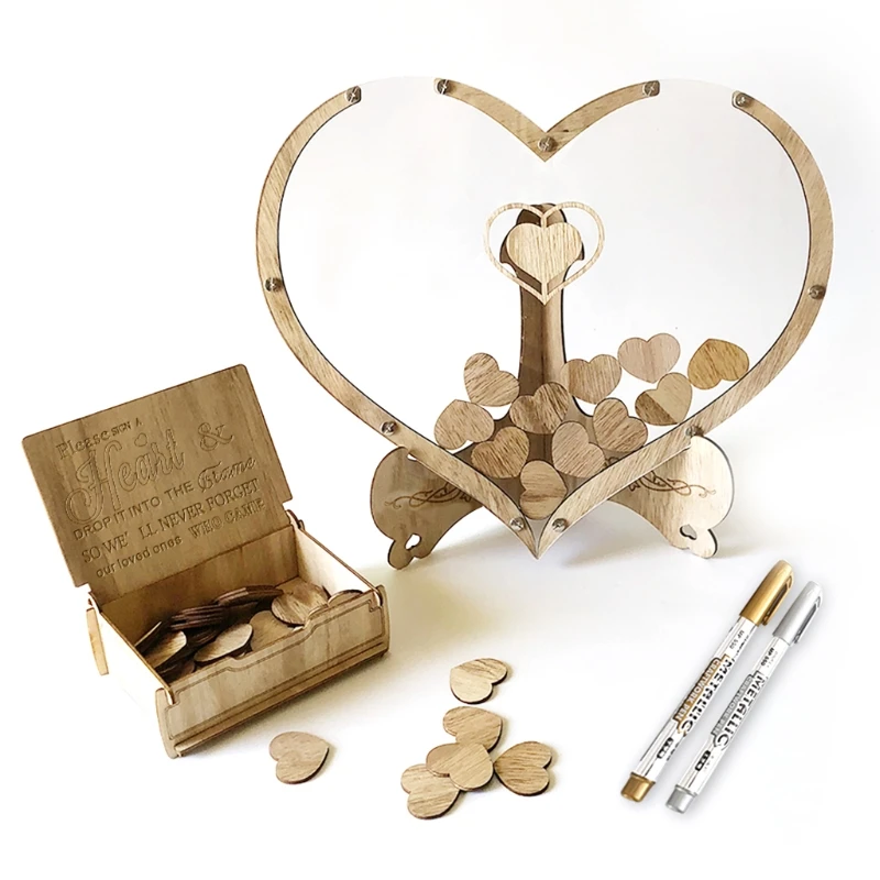 Деревянная рамка в форме сердца прозрачная Свадебная Гостевая книга винтажная
