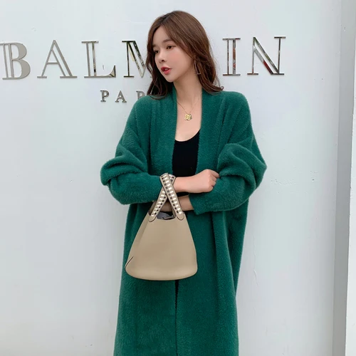 

Осень-зима, зеленый кардиган, вязаный свитер, пальто для женщин, ветровка, повседневное пальто, Женское пальто