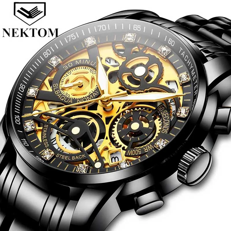 2021 Luxury Mens Watches Chronograph Stainless Steel Waterproof Date Analog Quartz Fashion Business Wrist Watches for Men Gifts