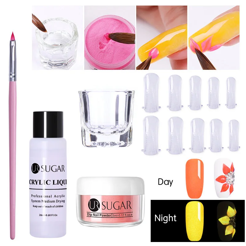 5pcs set UR-012 UR SUGAR светящийся неоновый лак для ногтей Dip акриловый порошок 3D резное моделирование блеск флуоресцентный пигмент пыль дизайн ногтей украшения 5 шт./компл - Цвет: 5pcs set UR-012