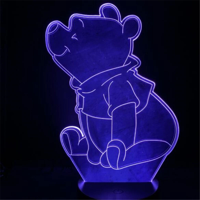 Winnie the Pooh Cartoon 3D Visual Lamp Illusion Night Light Acrylic RGB LED Desk Lamp Novelty Baby Kids Bedside Light Toys