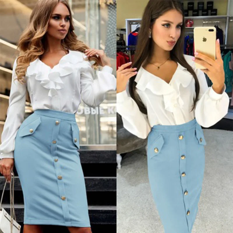 

2021 autumn winter hot sale solid color bag hip thick buckle slit half-length female long skirt
