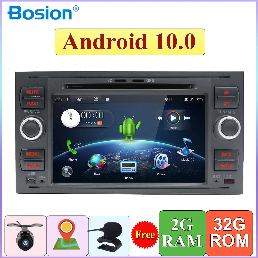 Автомобильный DVD плеер 32 ГБ 2 Din Android 10 0 четырехъядерный GPS навигация Wi Fi 4G для FORD S Max