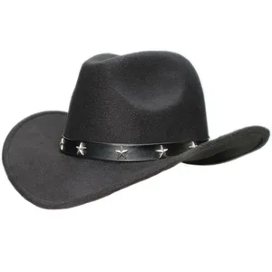 Ретро Кожаный ремешок со звездами для родителей и детей унисекс шерстяная с широкими полями Ковбойская шапка для взрослых и детей Кепка-котелок из коровьей кожи (61 см57 см54 см