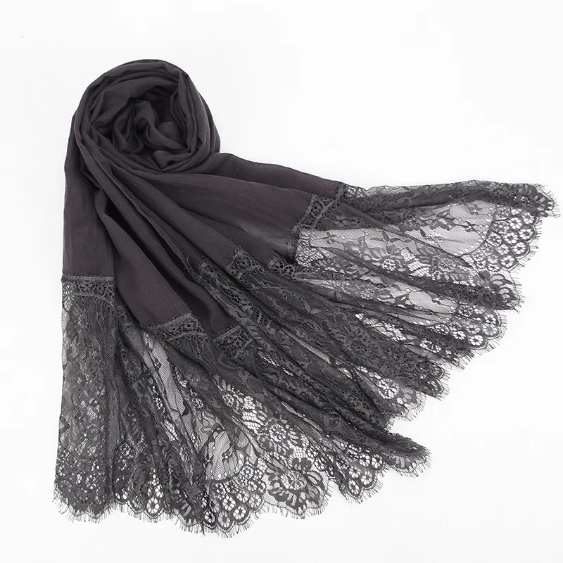 J148 14 Dark Grey INDJXND кружевные длинные пляжные Шарфы Мягкий шарф шаль с цветочным рисунком дышащие шарфы мусульманский женский шарф из Пашмины Хиджаб черно-белый хит - Цвет: J148 14 Dark Grey