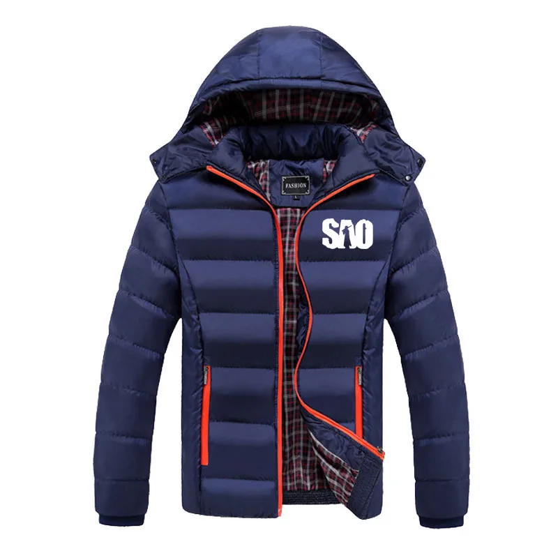 Зимняя модная повседневная мужская пуховая куртка из хлопка с принтом Сан меч и