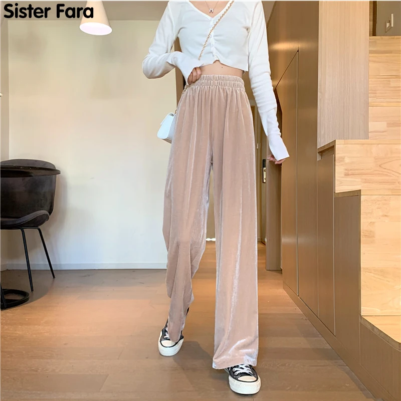 

Sister Fara New Spring Wide Leg Pants Woman Autumn High Waist Loose Velvet Harem Pants Women 2021 Straight Solid Full Length