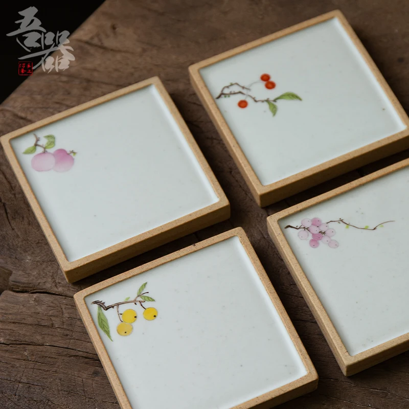 Керамический коврик для чайной чашки с ручной росписью небольшой цветочный и