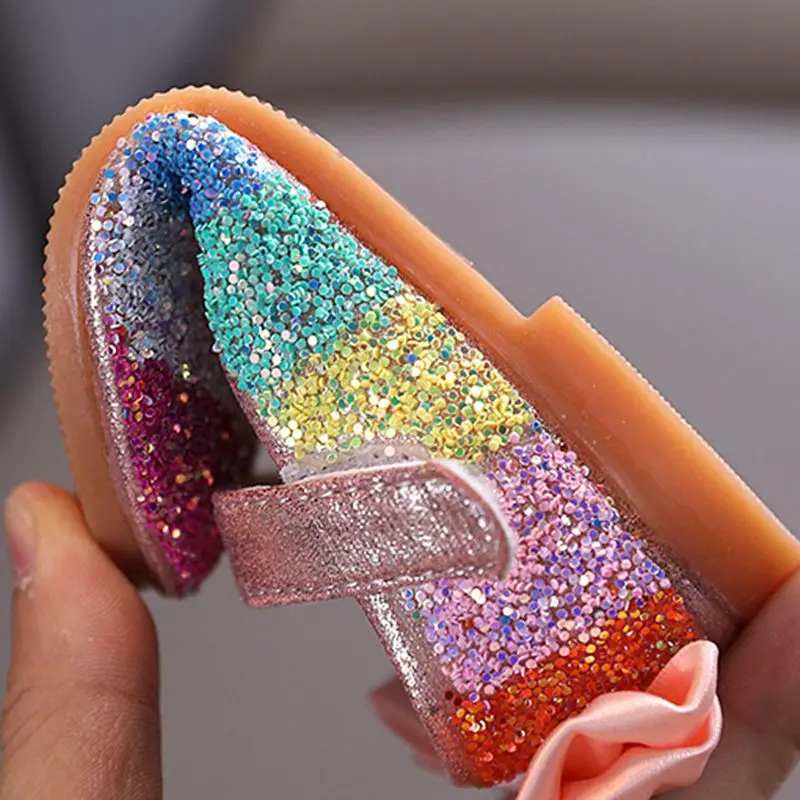 

New Autumn Kids Shoes 2020 Fashion Sweet Children Glitter Flats For Girls Toddler Baby Breathable PU Out Bow Shoes