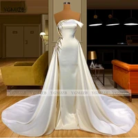 white arabic beading satin women evening dress 2020 off shoulder detachable skirt formal prom dress evening gown abendkleider