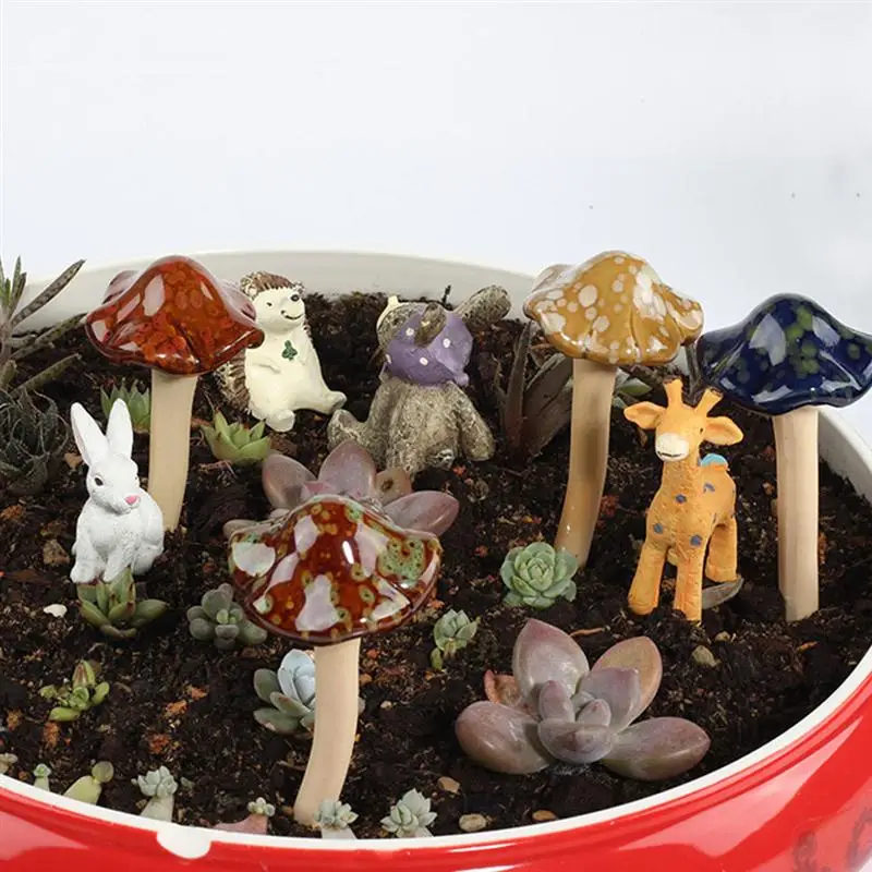

8pcs Mini Ceramic Mushroom Bright Handicrafts Simulation Mushroom Models Micro-Landscape Decoration Potted Plants Decoration