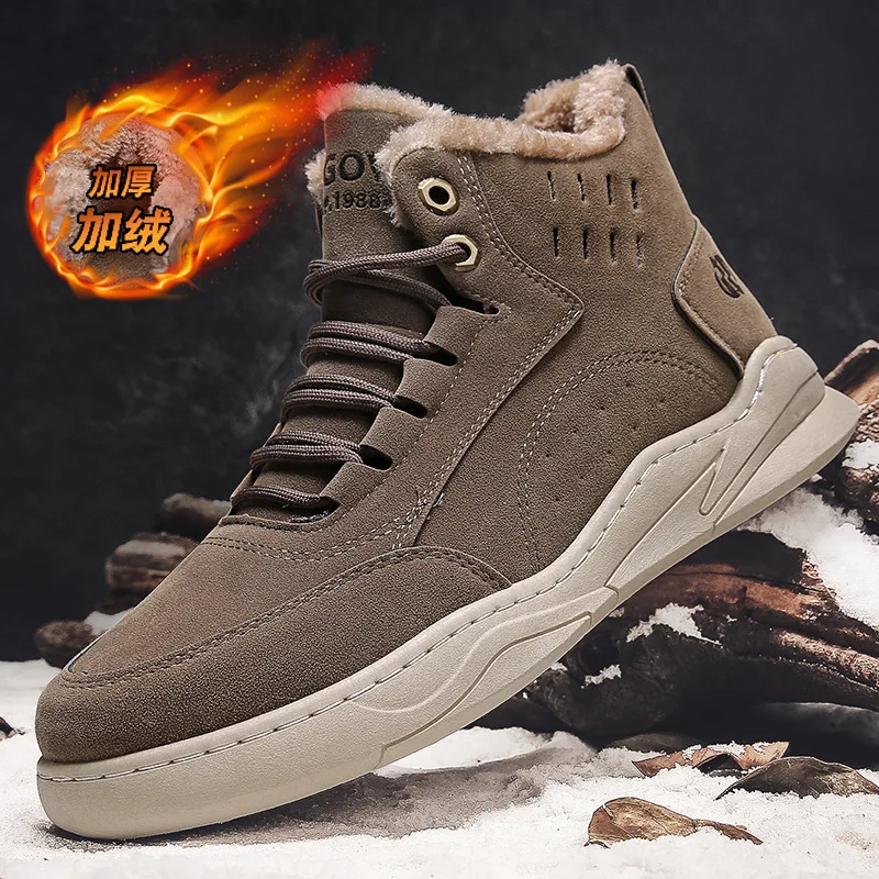 

Ankle Boots for Men Snow Boots Winter Warm Lace-up Men Shoes 2021 New Fashion Plush Winter Shoes Men's Tooling Boot