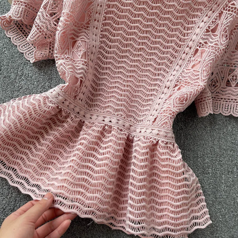 

Women Design Korean Blouse Sweet Puff Sleeve O Neck Solid Casual Tops Summer Chic Fashion Streetwear Short Blouses