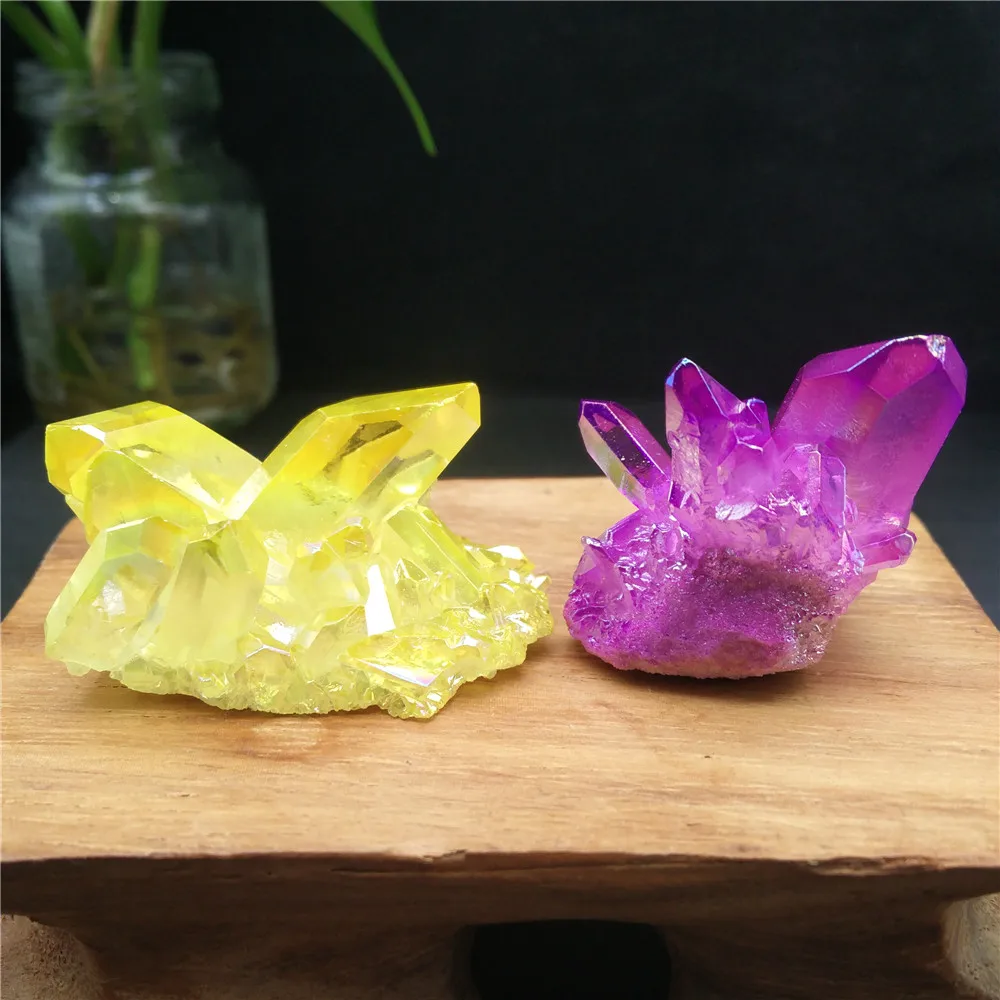 2 шт. Радужный титановый кластер кристалла Aura кристалл кластера кварца Angel