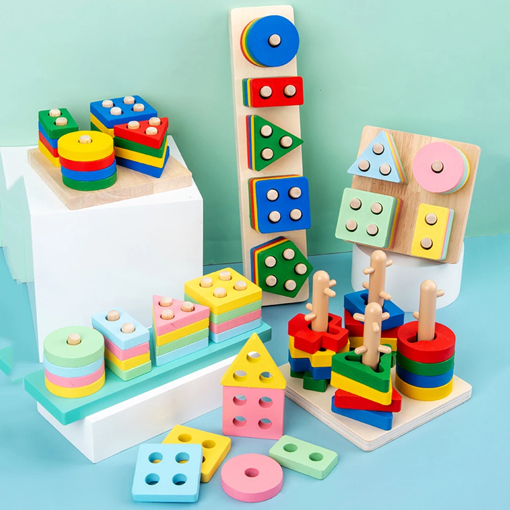 Набор детских деревянных математических игрушек с геометрическим рисунком |