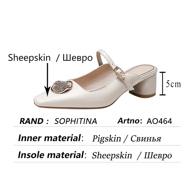 

SOPHITINA Korean Women Shoes Fashion Metal Decoration Cover Toe Buckle Shoes Thick Heel Soft Sheepskin Female Slippers New AO464