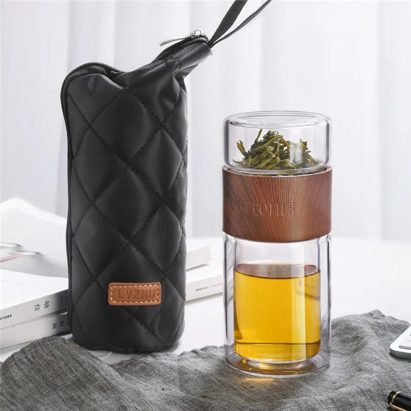 

High Quality Glass Water Bottle Double Wall Glass Bottle Tea Water Separation Glass Mug Creative Drinking Cup Eco-Friendly 200ML