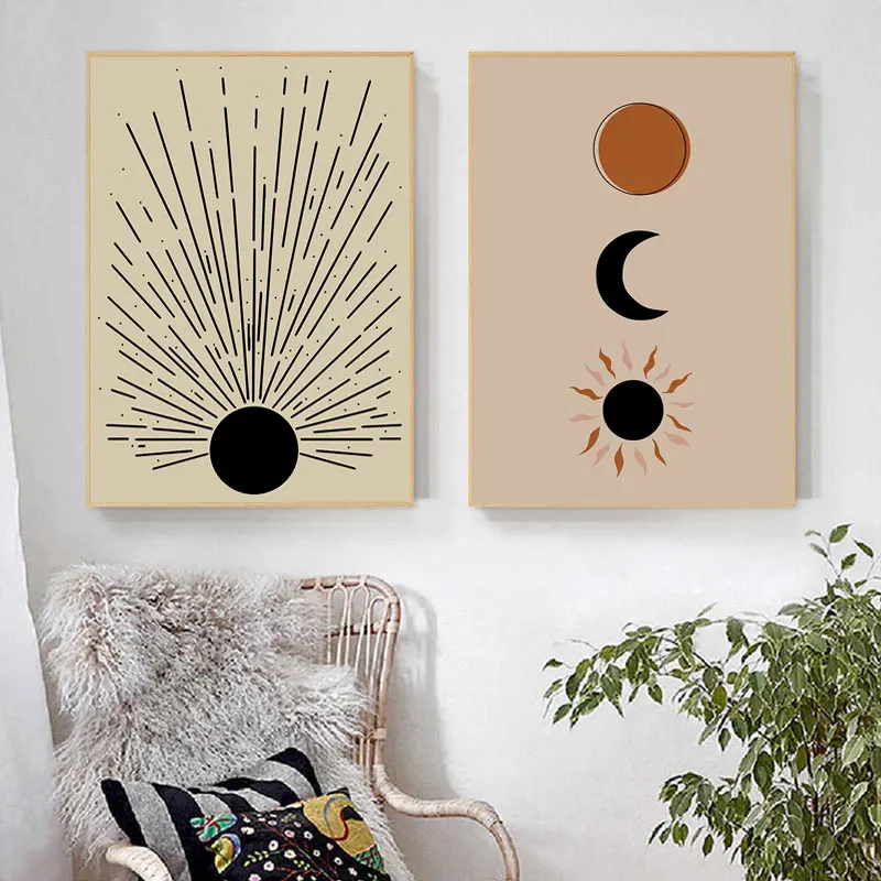 

Zon En Maan Canvas Schilderij Bobo Art Bloom Poster Nordic Lijn Art Print Scandinavische Muur Foto Voor Woonkamer Thuis decor