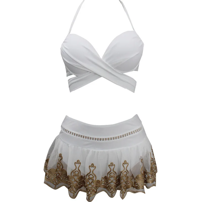 

Swimwear For Women Badpak Swimsuit Brazilian Bikinis Woman Swimming Suit 2020 New Sexy Skirt Split Solid Cotton Bathing Suit