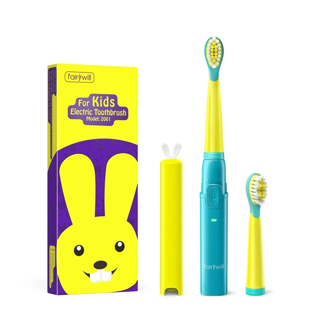 

2001 Kids Sonic Electric Toothbrush Rechargeable Soft Tongue Cleaner Smart Timer and 3 Modes 4 Hours Charge 2 Heads