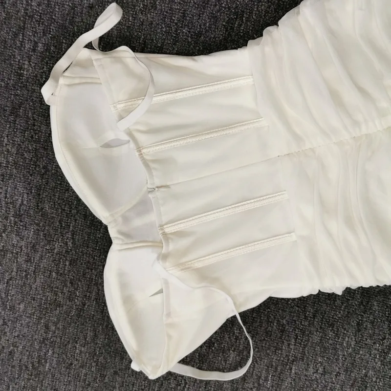 

Fashion Mesh Ruched Outfit Club Wear Solid Summer Street Party Baby Blue Dress Women Sexy Low Neck Corset Mini Dress