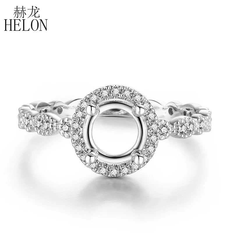 

HELON Solid 14k White Gold AU585 Round Cut 6mm Halo Diamond Engagement Wedding Semi Mount Ring Setting