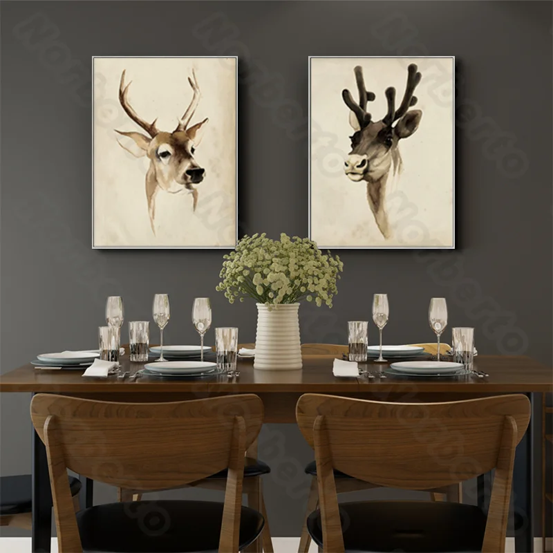 

Nodic Style Frameless Canvas Painting Poster abstract art animals pictures dog face with antlers for Home Rooms Wall Decoration